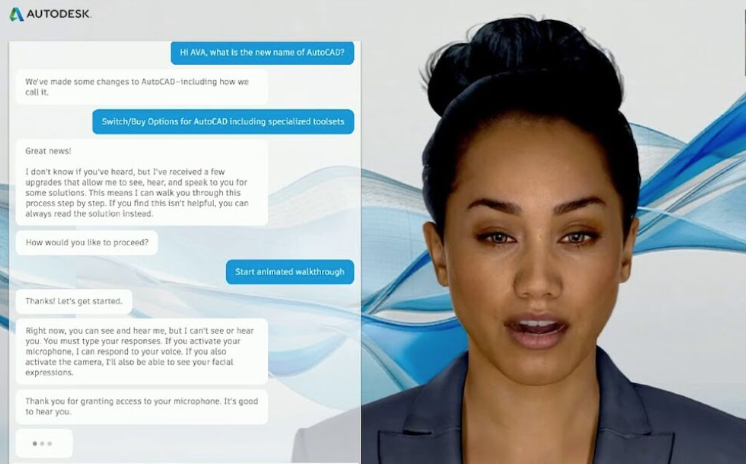 Autodesk Assistant chatbot iterations showing the move from humanoid avatars to abstract iconography